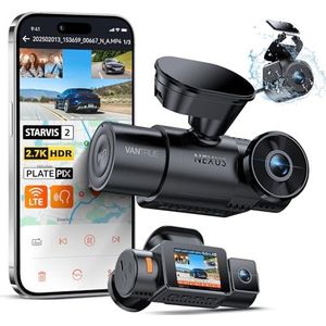 VANTRUE N4S Triple Dashcam auto 2,7 K + 2,5 K + 2,5 K voor en achter, 5 GHz WiFi GPS camera infrarood, 3 Canuax HDR 360 graden, Franse spraakbediening, 10 s pre-opname, max. 1 TB