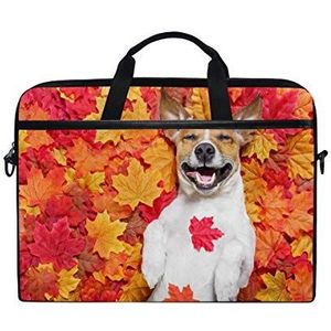 BIGJOKE Laptop Case Bag Hond Herfst Bladeren 14 inch tot 14,5 inch Aktetas Messenger Computer Sleeve Tablet Bag met Schouderband Handvat voor Kids Jongens Meisjes