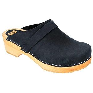 Vollsjö Houten klompen van echt leer, gemaakt in de EU, suede Zwart, 45.5 EU