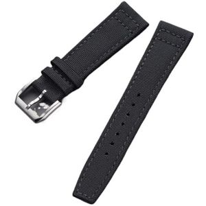 LUGEMA Populaire Lederen Zeildoek Horlogebandje For Heren 20 Mm 21 Mm 22 Mm Legergroen Zwart Horlogeband Zilverkleur Pin Gesp (Color : Black, Size : 21mm)