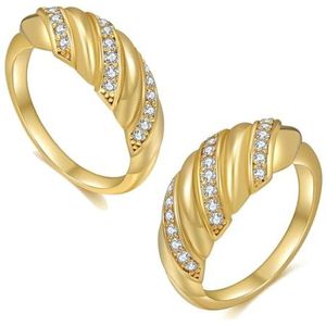 Dome Croissant Twisted Strass Band Ring Chunky Signet Gevlochten Ring Ring, Niet-edelmetaal