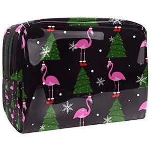 Make-uptas PVC toilettas met ritssluiting waterdichte cosmetische tas met kerst roze Flamingo Xmas Tree sneeuwvlok voor vrouwen en meisjes