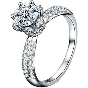 Sieraden moissan 925 zilveren ring dames kroon 1 karaat diamanten ring sieraden (Color : White Golden, Size : 6)