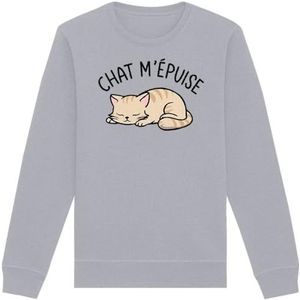 Sweatshirt met kat, uniseks, bedrukt in Frankrijk, 100% biologisch katoen, cadeau voor verjaardagsdieren, origineel grappig, Grijs, XS