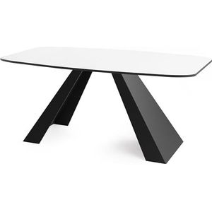WFL GROUP Eettafel Monte in moderne stijl, rechthoekige tafel, uittrekbaar van 180 cm tot 220 cm, gepoedercoate zwarte metalen poten, 180 x 90 cm (wit, 160 x 80 cm)