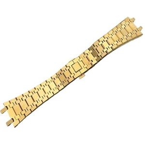 LQXHZ Zwart Goud Zilver Horlogeband 21mm 26mm Heren Dames Volledig Roestvrij Stalen Horlogeband Armband Compatibel Met AP ROYAL OAK Band Vouwgesp(Gold strap,21mm)