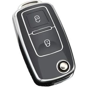 Sleutelbehuizing 2 3 Knoppen TPU Autosleutel Case Cover Shell Fob Voor MK4 Voor Bora Voor Golf 4 5 6 Voor Jetta Voor Passat Voor Polo Voor Touran Voor Octavia Autosleutelhoesje(2 Button S-Black)
