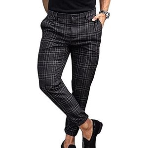 Geruite Broek For Heren, Stretch Heren Slim Fit Pantalon Magere Platte Voorkant Mode Business Casual Chinobroek joggingbroek (Color : Noir, Size : S)