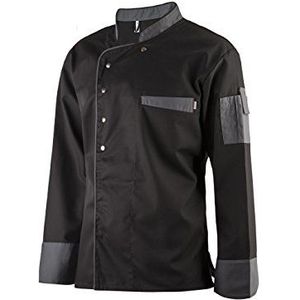 Clinotest Kokjas, bakkersjas, lange mouwen met drukknoopsluiting, in de kleur zwart, moderne stijl, zwart/grijs, M
