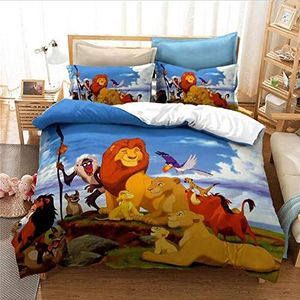 GDGM Lion King Simba Dekbedovertrek, leeuw dekbedovertrek en kussensloop, kinderdekbedovertrek, beddengoedsets voor kinderen, katoen/renforcé (F, 135 x 200 cm)