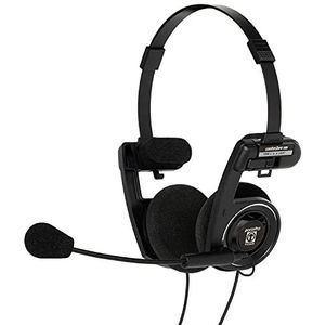 Koss Porta Pro Communicatieheadset, dubbelzijdig, met elektret-microfoon, flexibel, handsfree, opvouwbaar, 3,5 mm TRRS-stekker, zwart