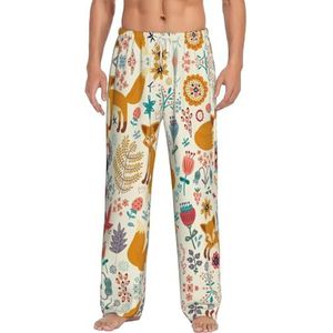 Leuke Bloemen Dierlijke Patroon Zachte Pyjama Broek Voor Mannen,Klassieke Slaapbroek Comfortabel, Polyester Pyjama Broek Met Zakken, Wit, S