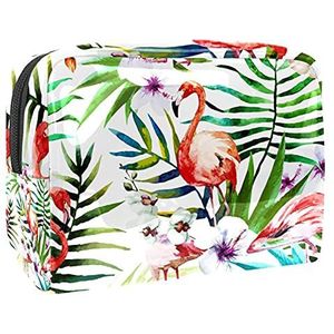 Make-up Tas PVC Toilettas met ritssluiting Waterdichte Cosmetische Tas met Tropisch Wit Blad Flamingo voor Vrouwen en Meisjes