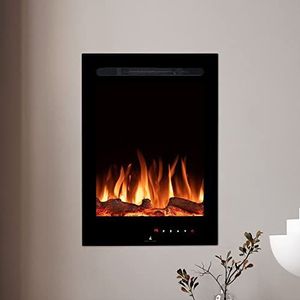 Noble Flame Lenox Elektrische open haard, wandhaard, wandmontage, afstandsbediening, 14 cm inbouwdiepte, zwart