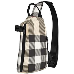 WOWBED Grijze geruite lijnenBedrukte Crossbody Sling Bag Multifunctionele Rugzak voor Reizen Wandelen Buitensporten, Zwart, One Size