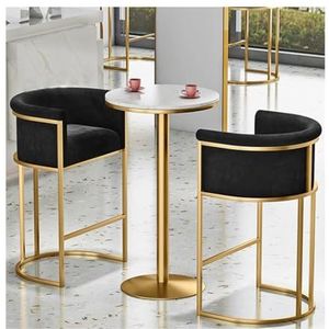 GZDZ Barstoelen barkrukken set van 2 met ronde tafel, hoogte barkrukken fluwelen stof met rug, goudkleurig metalen frame, modern midden van de eeuw, 75 cm hoog, keuken thuis barkrukken (zwart)