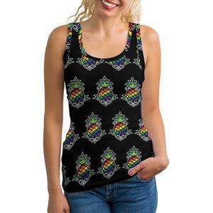 Regenboog Ananas Lichtgewicht Tank Top voor Vrouwen Mouwloze Workout Tops Yoga Racerback Running Shirts 2XL