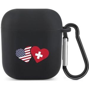 Zwitserland VS liefde vlag schattig hoesje voor AirPods 2 & 1 schokbestendige beschermende hoofdtelefoon gevallen cover met sleutelhanger voor mannen vrouwen