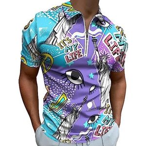 Kleurrijk patroon jaren 80 mode poloshirt voor mannen casual rits kraag T-shirts golf tops slim fit