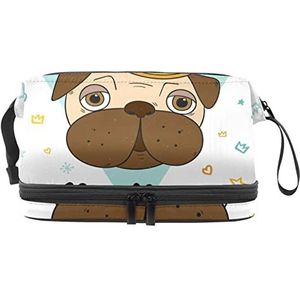 Grote capaciteit reizen cosmetische tas,King Pugs,Make-up tas,Waterdichte make-up tas organisator, Meerkleurig, 27x15x14 cm/10.6x5.9x5.5 in