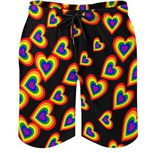 LGBT Regenboog Hart Zwembroek voor heren, bedrukte boardshorts, strandshorts, badmode, badpakken met zakken, XL