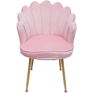 KinHall Fluwelen stoel voor slaapkamer, roze stoel, make-uptafel met armleuning, beklede stoel, armleunstoel in bloemenvorm, voor woonkamer, commode, kantoor