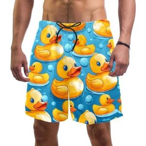 PAFEFO Cartoon rubberen eend boardshorts voor heren, sneldrogend, strand, zwemmen, sportpakken met zakken, Cartoon Badeend, L