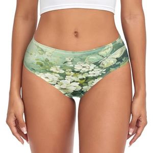 sawoinoa Groene vlinderbloemen onderbroek dames medium taille slip vrouwen comfortabel elastisch sexy ondergoed bikini broekje, Mode Pop, XL