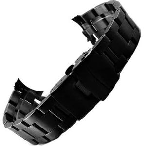 20mm 22mm Roestvrij Stalen Bands Armbanden Gebogen Einde Vervanging fit for Seiko SKX007 SKX009 SKX011 Zwart Zilver horlogeband (Color : QS-black, Size : 20mm)