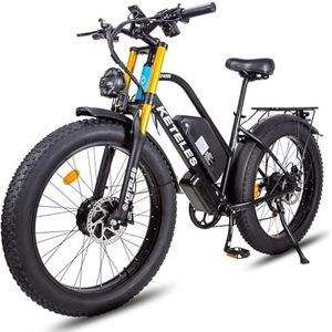Elektrische fietsen voor volwassenen met dubbele motoren, 26-inch elektrische fiets met dikke banden, dubbele schoudervoorvork, 48V 23Ah batterij, E-Bike voor mannen met LED-kleurendisplay (blauw)