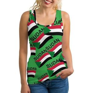 Vlag van Soedan tanktop voor dames, mouwloos T-shirt, pullover, vest, atletisch, basic shirts, zomer bedrukt
