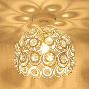 iDEGU Moderne plafondlamp kroonluchter kristallen en metalen lampenkap LED hanglamp vintage industrieel E27 binnenplafondlamp decoratie voor slaapkamer hal - wit, 26 cm