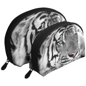 Make-uptas, cosmetische reistas, 2 stuks draagbare clutch pouch-set Pouch Organizer zwart wit tijgerprint, zoals afgebeeld, Eén maat