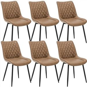 WOLTU Set van 6 Eetkamerstoelen Eetkamerstoelen Kunstleer Gestoffeerde Metalen Poten,Lounge Stoel Lichtbruin BH210hbr-6