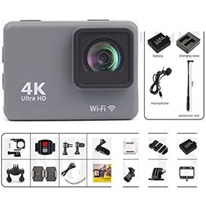 Actiecamera, 4K/60FPS Waterdichte Actie Camera Anti-shake Actie Camera Met Afstandsbediening Scherm Sport Onderwater Camera Drive Recorder,Buiten, Sport, Video(With 32G Card,Action Camera-E)