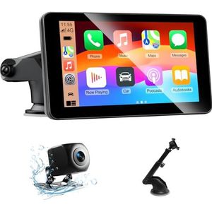 7 inch Android Auto-display & CarPlay-display, draadloos CarPlay Android met 1080P HD achteruitrijcamera, IPS-touchscreen, Bluetooth, AUX, FM, Mirror Link, Siri, GPS-navigatie