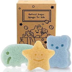 myHomeBody Konjac Babyspons om in te baden, schattige vormen, natuurlijke badsponzen voor kinderen, peuterbadtijd, natuurlijke en veilige plantaardige Konjac babybadspeelgoed, 3 stuks, set: olifant,