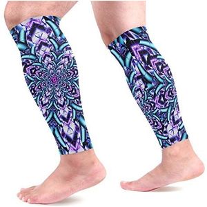 EZIOLY Paars Blauw Mandala Boho Sport Kalf Compressie Mouwen Been Compressie Sokken Kalf Guard voor hardlopen, Fietsen, Moederschap, Reizen, Verpleegkundigen