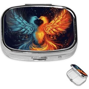 Pillendoosje rechthoekige pillendoos met 3 compartimenten pil organiseren vuur en water Phoenix pillendoos kleine pillenorganizer waterdichte kleine pillendoos voor op reis pillencontainers voor