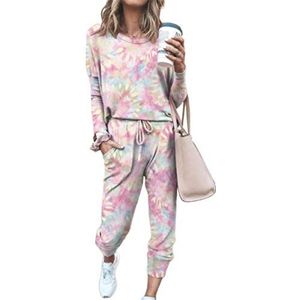 nonotse Womens Trainingspak Set 2 Stks Plus Size Sport Jogging Pak Lange Mouw Sweatshirt Trui Bodem Casual Loungewear Joggers, roze, M