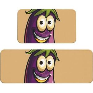 Cartoon Aubergine Print Keuken Tapijten Mat Keuken Matten Voor Vloer 2 Stuk Voor Vloer Thuiskantoor Sink Wasserij