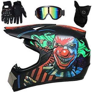 UIGJIOG Motorhelm, Fashion Youth ATV Motocross Dirt Bike BMX MX Downhill Off-Road Mountain Bike Helm Racing (Handschoenen, Goggles, Mask, 4 Stuk Set),P,L(56~57cm)