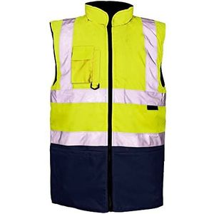 Stormway Mens Hi Vis Zichtbaarheid Omkeerbare Reflecterende Bodywarmer Fleece Gevoerde Veiligheid Werkkleding Gilet Vest, Geel/marine, XL