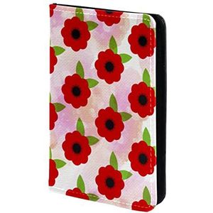 Gepersonaliseerde Paspoorthouder Paspoort Cover Paspoort Portemonnee Reizen Essentials Rode Poppy Bloemen Bloemen Patroon, Meerkleurig, 11.5x16.5cm/4.5x6.5 in