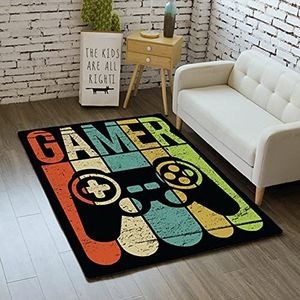 3D Tapijt Modern Gamer Patroon Tapijt Woonkamer Slaapkamer Vierkant Kid Tiener Flanellen Decoratie Tapijt, Graffiti Game Console Stoel Mat Paars Blauw Zwart Wasbaar Anti-slip Tapijten (Multi 5,40 x 60 cm)