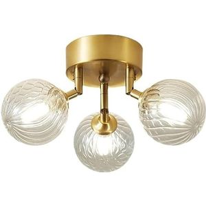 Alle koperen lampen Plafondlamp Glazen bubbelbol Roterende glazen plafondlamp, 5-lichts vergulde messing kleine kroonluchter Geschikt voor slaapkamer, studeerkamer, badkamer JC1541-3 Light