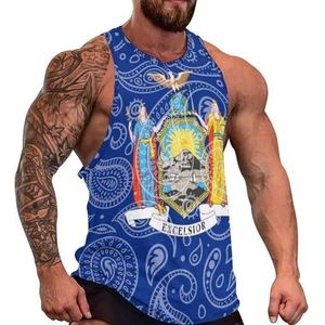 Paisley New York State Flag Heren Tanktop Grafische Mouwloze Bodybuilding Tees Casual Strand T-Shirt Grappige Gym Spier