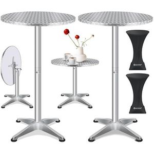 KESSER® 2in1 bartafel opvouwbaar bistrotafel set van 2 | aluminium roestvrij stalen blad hoogte verstelbaar 70cm/115cm partytafel tafel Ø 80cm binnen/buiten receptietafel klaptafel met deksel zilver