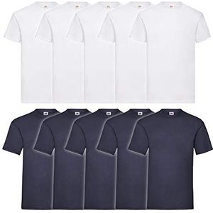 Fruit of the Loom Super Premium T-shirt met korte mouwen voor heren (verpakking van 10 stuks), wit/marine, M