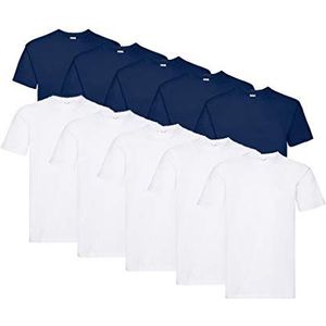 Fruit of the Loom Super Premium T-shirt met korte mouwen voor heren (verpakking van 10 stuks), wit/marine, M